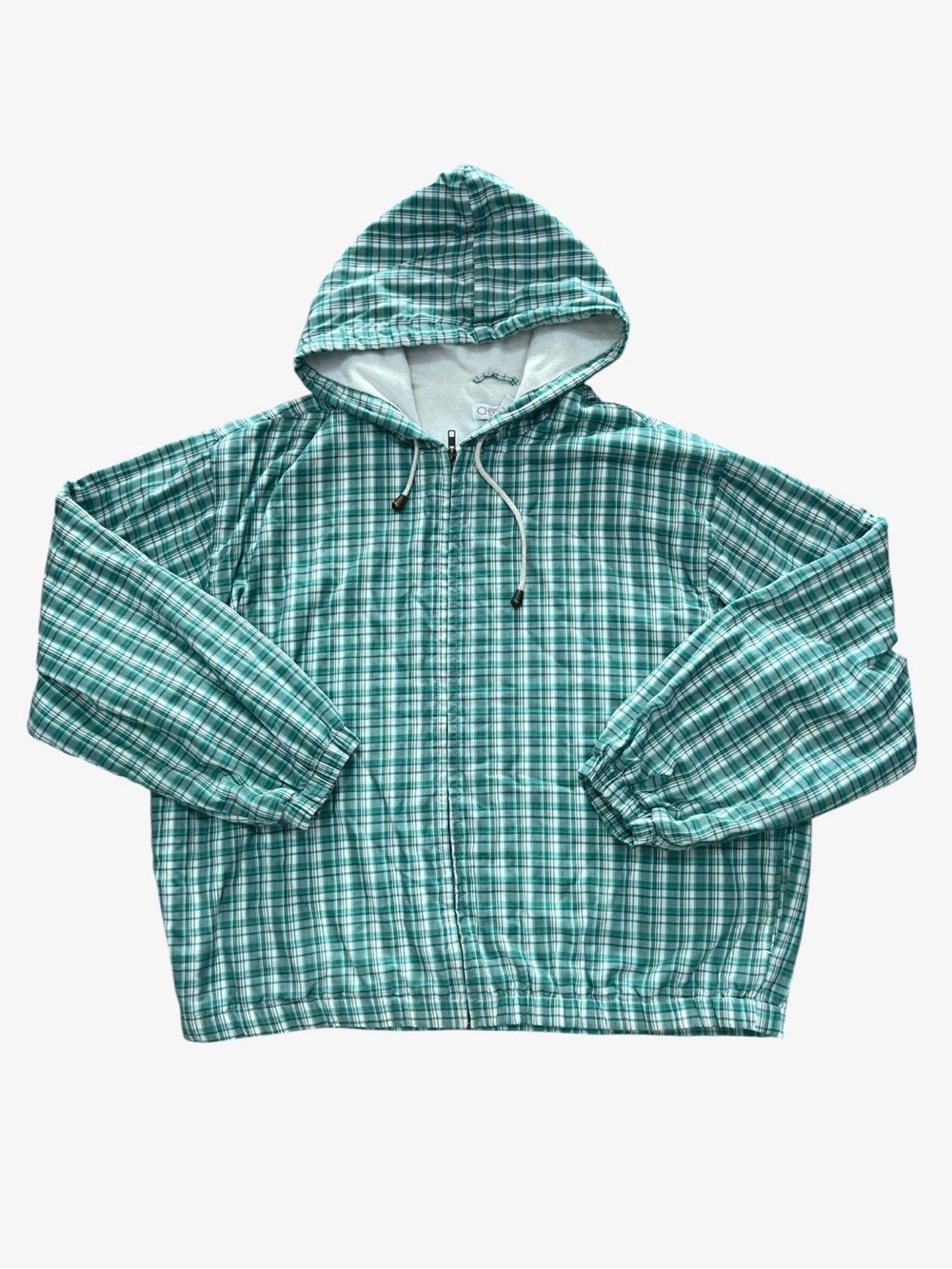 Vintage Cherokee Plaid Hooded Jacket Large | Terry Lined Zip Up